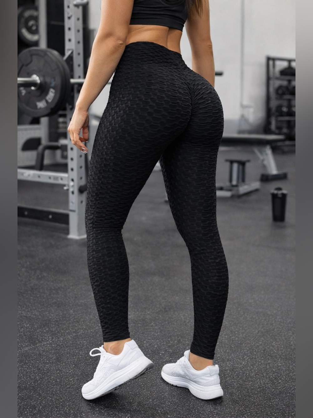 Honeycomb High-Waist Textured Black Leggings - Sculpting Fit